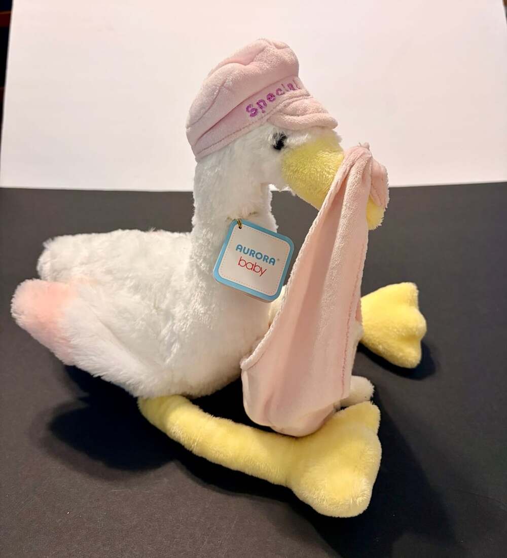 Aurora Baby Special Delivery Stork Plush Pink Bear